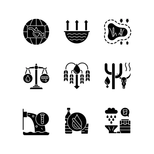 Water Resources Lacking Black Glyph Icons Set White Space Water — Stock Vector