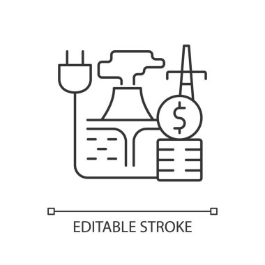 Jeotermal enerji fiyatları doğrusal simgesi. Sürdürülebilir termal güç üretimi. Enerjinin bedeli. İnce çizgi özelleştirilebilir illüstrasyon. Contour sembolü. Vektör izole çizim. Düzenlenebilir vuruş