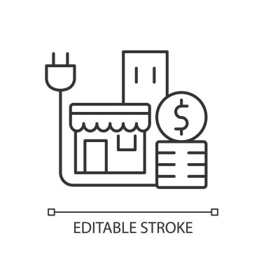 Ticari müşteri doğrusal simgesi için enerji fiyatı. Perakende sektörü masrafları. Enerji alışverişi. İnce çizgi özelleştirilebilir illüstrasyon. Contour sembolü. Vektör izole çizim. Düzenlenebilir vuruş