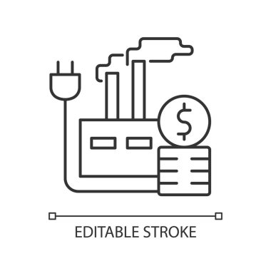 Sanayi doğrusal simgesi için enerji fiyatı. Endüstriyel güç tüketimi maliyeti. Enerji alışverişi. İnce çizgi özelleştirilebilir illüstrasyon. Contour sembolü. Vektör izole çizim. Düzenlenebilir vuruş