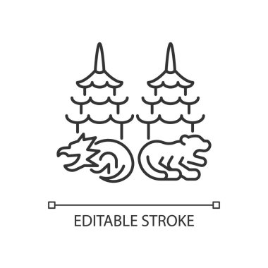 Ejderha ve kaplan pagoda lineer simgesi. Geleneksel Asya mimarisi. İnce çizgi özelleştirilebilir illüstrasyon. Contour sembolü. Vektör izole çizim. Düzenlenebilir vuruş