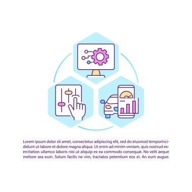 Metinli dijital teknoloji konsept çizgisi simgeleri. Kopya uzayı ile PPT sayfa vektör şablonu. Broşür, dergi, gazete tasarımı. Beyaz üzerine modern sistemler doğrusal çizimler