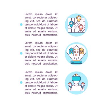 Artırılmış realite şehri, metin ile konsept satır simgelerini haritalar. Kopya uzayı ile PPT sayfa vektör şablonu. Broşür, dergi, gazete tasarımı. Dijital çözümler beyaz üzerinde doğrusal çizimler