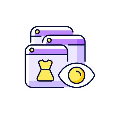 Çevrimiçi davranışsal takip mor RGB renk simgesi. İzole vektör çizimi. Hedefleme reklamı. Tercih pazarlama. Kullanıcı alışkanlıkları takip ediliyor. Basit doldurulmuş çizgi çiziminden veri toplanıyor