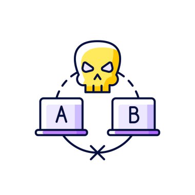 Mor RGB renk ikonu kokusu alıyorum. İzole vektör çizimi. Yasadışı veri yakalama ve deşifre etme. Hassas bilgiler alınıyor. Kötü niyetli rahatsız edici basit doldurulmuş çizgi çizimi