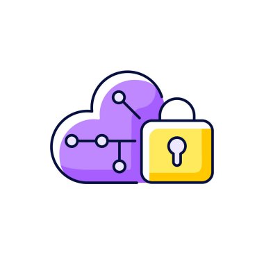Bulut şifreleme mor RGB renk simgesi. İzole vektör çizimi. Şifreleme algoritmaları kullanılarak kullanıcı verisi dönüştürülüyor. Bulut depolama teknolojisi. Hassas veri koruması basit doldurulmuş çizgi çizimi