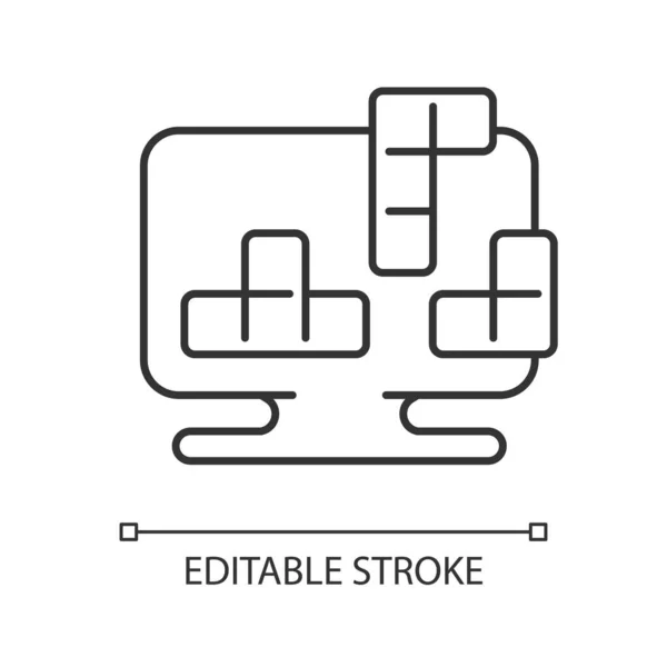 Puzzles Linear Icon Different Shaped Blocks Drop Different Speed Thin — Stock Vector