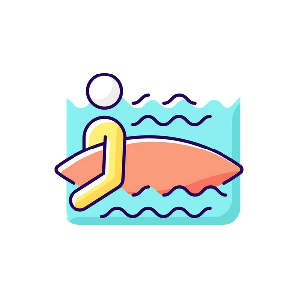 Surfer Entering Water Rgb Color Icon Isolated Vector Illustration Surfing — Stock Vector