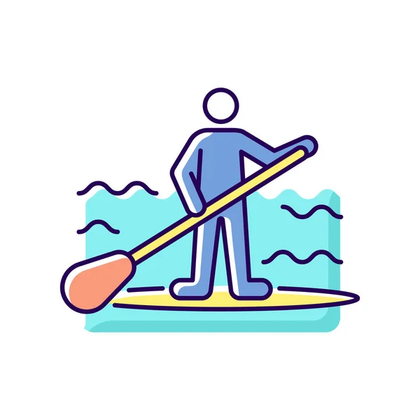 Paddle Board Surfen Rgb Farbsymbol Isolierte Vektorillustration Sup Surfen Oberkörpertraining — Stockvektor