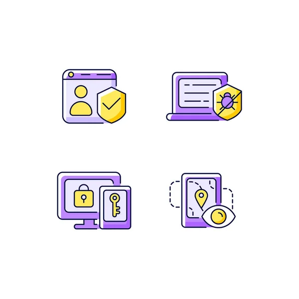 Protecting Right Online Privacy Purple Rgb Color Icons Set Securing — Stock Vector