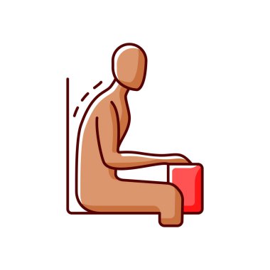 Being bent over desk RGB color icon. Pushing neck and head forward. Spine is positioned in unnatural position. Suffering from backache. Hunching back and shoulders. Isolated vector illustration clipart