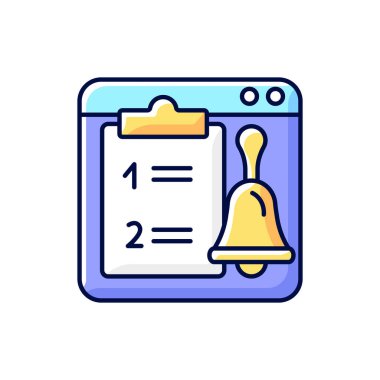 Çevrimiçi hatırlatıcı RGB renk simgesi. Önemli görevler için organizatör uygulaması. Profesyonel proje planlamak ve yönetmek. İzole vektör çizimi. Basit doldurulmuş çizgi çizimini izle