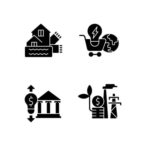Schwarze Glyphen Symbole Für Erneuerbare Energien Auf Weißem Raum Verwitterung — Stockvektor