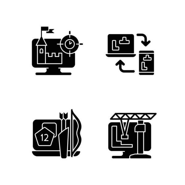 Online Spielen Schwarze Glyphen Symbole Auf Weißem Raum Die Nutzer — Stockvektor