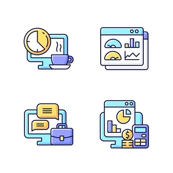 Work Tracking Rgb Color Icons Set Coffee Lunch Break Employee — Stock Vector
