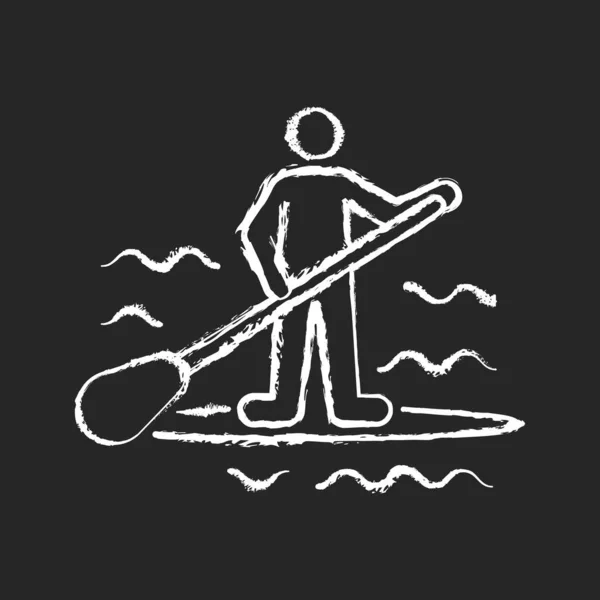 Paddelbrettsurfen Kreideweißes Symbol Auf Dunklem Hintergrund Sup Surfen Oberkörpertraining Das — Stockvektor