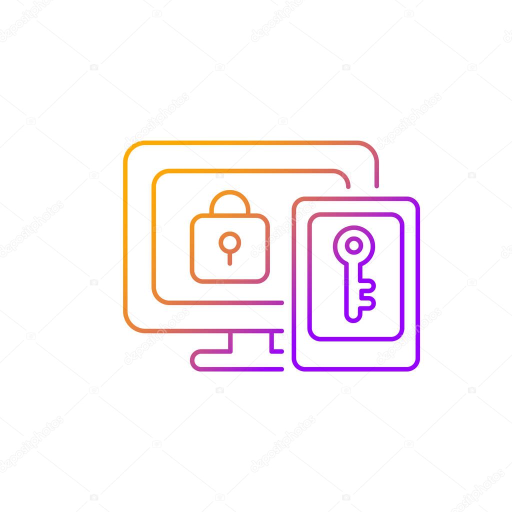 Multi-factor authentication gradient linear vector icon. Providing two verification factors. Entering password. Thin line color symbols. Modern style pictogram. Vector isolated outline drawing