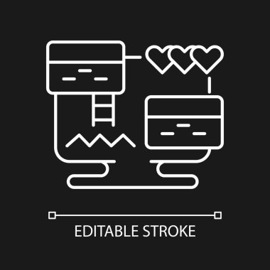 Koyu tema için beyaz oyun doğrusal simgesi. Geleneksel iki boyutlu tür. İnce çizgi özelleştirilebilir illüstrasyon. Gece modu için izole vektör kontur sembolü. Düzenlenebilir vuruş