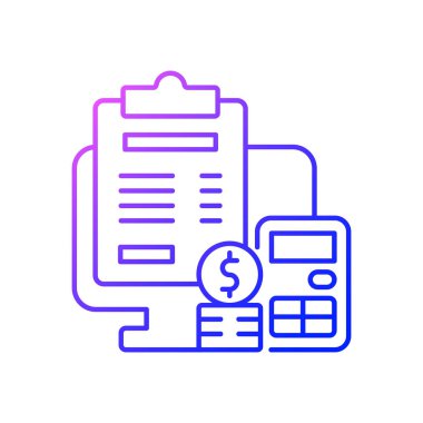 Gradyan doğrusal vektör simgesi okunuyor. İş için maliyet yönetimi. Finansal belge. İzleme işi. İnce çizgi renkli semboller. Modern tarz pictogram. Vektör izole çizimi