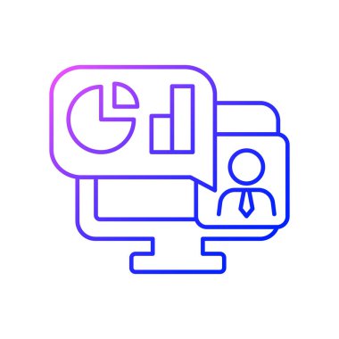 Çevrimiçi iş sunumu gradyan doğrusal vektör simgesi. Sanal görüşme için pazarlama stratejisi. İzleme işi. İnce çizgi renkli semboller. Modern tarz pictogram. Vektör izole çizimi