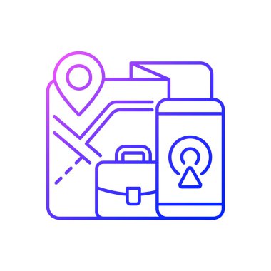 Çalışan GPS gradyan doğrusal vektör simgesini izliyor. Cep telefonu için çevrimiçi izleyici. Üretkenliği kontrol eden yazılım. İnce çizgi renkli semboller. Modern tarz pictogram. Vektör izole çizimi