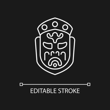 Karanlık tema için Hayalet Maske Müzesi beyaz doğrusal simgesi. Taipei cazibesi. Görünüşü bozulmuş ürpertici. İnce çizgi özelleştirilebilir illüstrasyon. Gece modu için izole vektör kontur sembolü. Düzenlenebilir vuruş