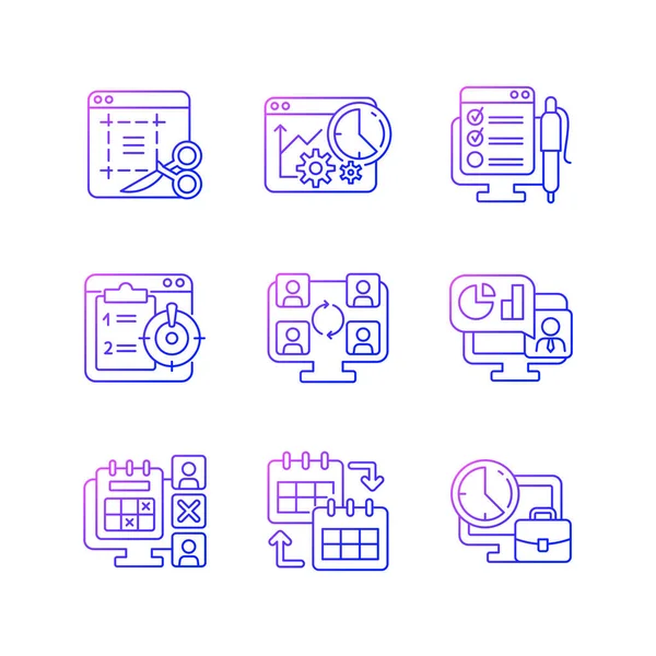 Herramientas Monitoreo Trabajo Gradiente Conjunto Iconos Vectoriales Lineales Evaluación Del — Vector de stock