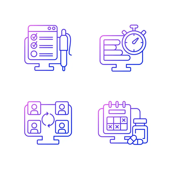 Tracking Remote Work Gradient Linear Vector Icons Set Online Form — Stock Vector