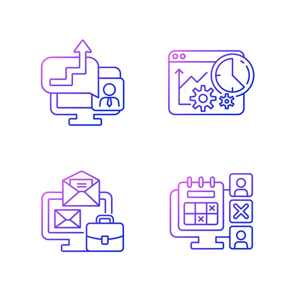 Rastreadores Trabalho Conjunto Ícones Vetoriais Lineares Gradiente Estratégia Gestão Tempo — Vetor de Stock