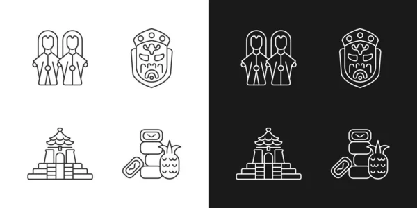 Asian Ceremonial White Linear Icons Set Dark Theme Taiwanese Theatre — Stock Vector