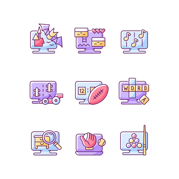 Simuladores Online Conjunto Iconos Color Rgb Ilustraciones Vectoriales Aisladas Jugar — Vector de stock