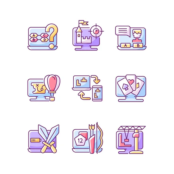 Game Genres Rgb Color Icons Set Isolated Vector Illustrations Interesting — Stock Vector