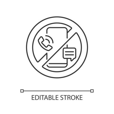 Dijital detoks lineer simgesi. Teknolojik cihazlar kullanmaktan kaçınıyor. Akıllı telefonlardan ayrıl. İnce çizgi özelleştirilebilir illüstrasyon. Contour sembolü. Vektör izole çizim. Düzenlenebilir vuruş