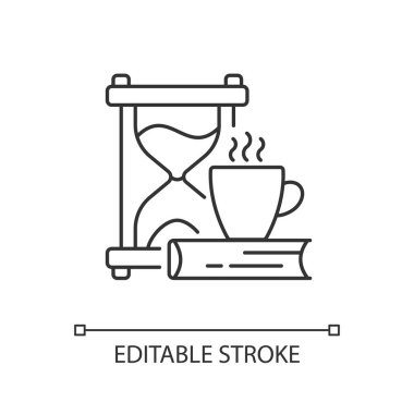 Yavaş yaşayan doğrusal simge. Hayata sakin ve dengeli bir yaklaşım. Vücut ihtiyaçları konusunda dikkatli olmak. İnce çizgi özelleştirilebilir illüstrasyon. Contour sembolü. Vektör izole çizim. Düzenlenebilir vuruş
