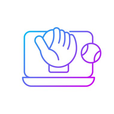 Çevrimiçi beyzbol oyunları gradyan doğrusal vektör simgesi. Arkadaşlarla oynamak için farklı simülatörler. İnce çizgi renkli semboller. Modern tarz pictogram. Vektör izole çizimi