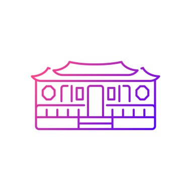 Longshan tapınağının gradyan doğrusal vektör simgesi. Taipei eski köy kısmı. Eski bina. Tayvan ulusal malı. İnce çizgi özelleştirilebilir illüstrasyon. Işık kipi için izole vektör kontur sembolü.