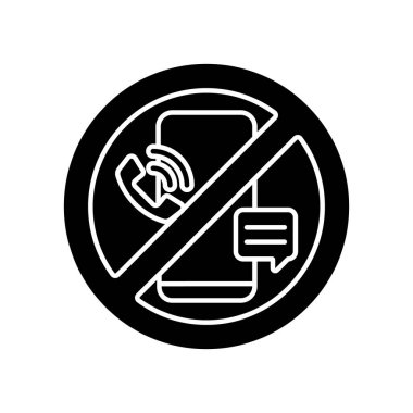 Dijital detoks siyah glyph ikonu. Teknolojik cihazlar kullanmaktan kaçınıyor. Akıllı telefonlardan tamamen kopmuş. Sosyal medya uygulamalarından ayrıl. Beyaz uzayda siluet sembolü. Vektör izole illüstrasyonu