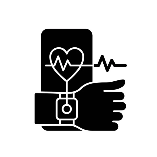 Παρακολούθηση Υγείας Μαύρο Εικονίδιο Glyph Μέτρηση Καρδιακού Ρυθμού Φορητός Ανιχνευτής — Διανυσματικό Αρχείο
