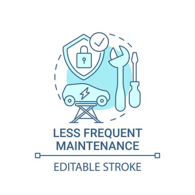 Elektrikli araç daha az bakım konsepti ikonu. Eko arabalar akıllı solüsyon fikri soyut ince çizgi çizimi. Pratik EV değerleri. Vektör izole edilmiş dış hat renk çizimi. Düzenlenebilir vuruş