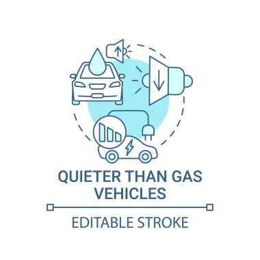 EV sessiz tarz konsept simgesi. Arabanın içinde ve dışında gürültü emisyonunu azaltmak ince çizgi çizimi fikri. Eko araba oldukça iyi bir seçim. Vektör izole edilmiş dış hat renk çizimi. Düzenlenebilir vuruş