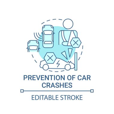 EV önleme konsepti simgesini çökertir. Çevre dostu çarpışma önleme sistemi. Melez kaza teknolojisi soyut fikir ince çizgi çizimi. Vektör izole edilmiş dış hat renk çizimi. Düzenlenebilir vuruş