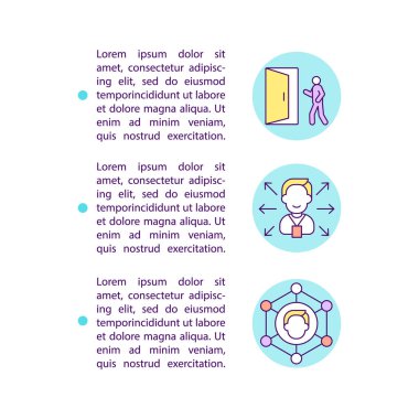 Yeni fırsat çizgisi simgelerini metinle kilitle. Kopya uzayı ile PPT sayfa vektör şablonu. Broşür, dergi, gazete tasarımı. Beyazın doğrusal çizimleri üzerinden yararlı bağlantılar elde ediliyor
