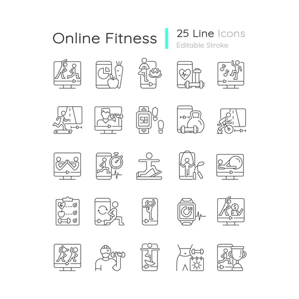 Applications Fitness Ligne Jeu Icônes Linéaires Santé Bien Être État — Image vectorielle