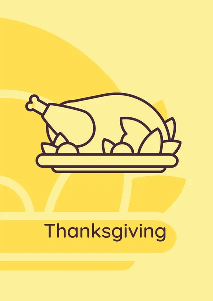 Truthahnbraten Thanksgiving Tag Postkarte Mit Linearem Glyphen Symbol Grußkarte Mit — Stockvektor