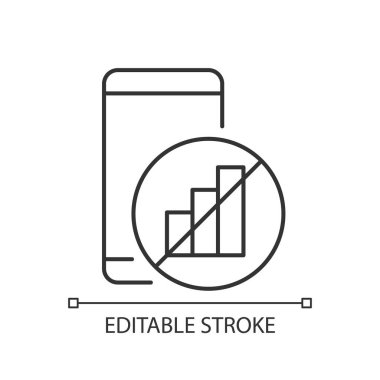 Sinyal doğrusal simgesi yok. Akıllı telefon ve sinyal çubuğu göstergesi. Ağ bağlantısı kesildi. Çevirme sorunu. İnce çizgi özelleştirilebilir illüstrasyon. Contour sembolü. Vektör izole çizim. Düzenlenebilir vuruş