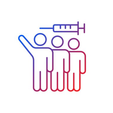 Gönüllü, gradyan doğrusal vektör simgesini test ediyor. Nüfus aşısı. İlaç enjeksiyonu. Hayvan deneyleri alternatifi. İnce çizgi renkli semboller. Modern tarz pictogram. Vektör izole çizimi