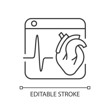 Tıbbi platformlar doğrusal simge. Tüm dünyada tıbbi verileri paylaşıyoruz. Sağlık hizmetlerine erişim. İnce çizgi özelleştirilebilir illüstrasyon. Contour sembolü. Vektör izole çizim. Düzenlenebilir vuruş
