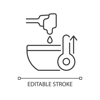 Eritme malzemesi doğrusal simgesi. Dondurma hazırlamak için yüksek ateş. Krema yapıyorum. İnce çizgi özelleştirilebilir illüstrasyon. Contour sembolü. Vektör izole çizim. Düzenlenebilir vuruş