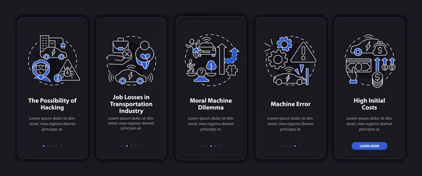 Autonome Auto Nadelen Onboarding Mobiele App Pagina Scherm Zelfrijdende Slechte — Stockvector