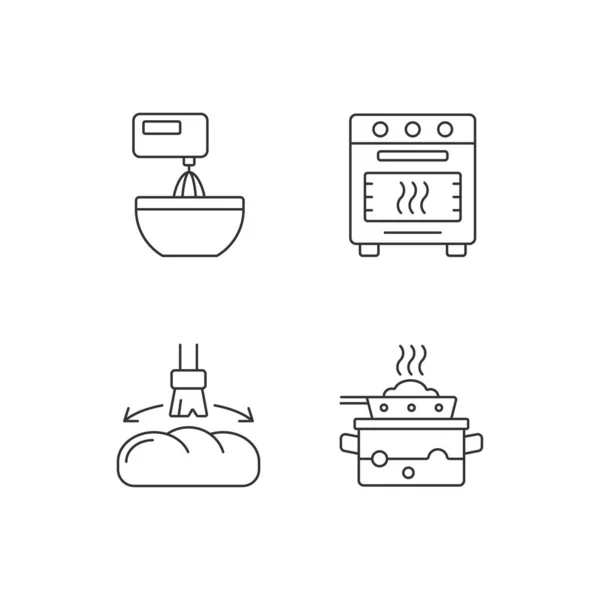 Juego Iconos Lineales Cocina Golpeando Como Instrucción Cocina Hornear Horno — Vector de stock